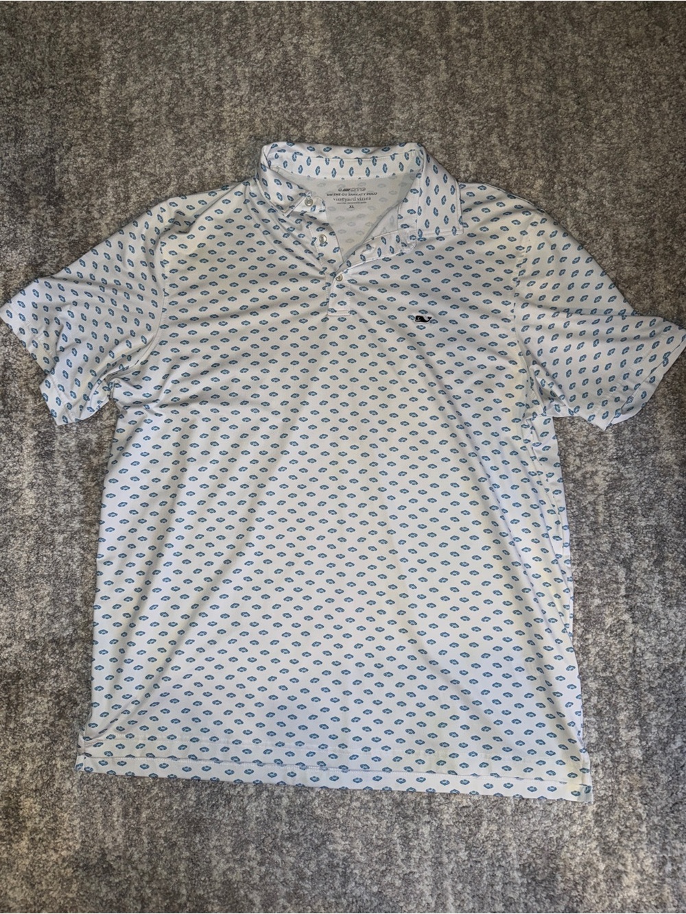 Vineyard Vines White Polo with Blue Mini Whale Print